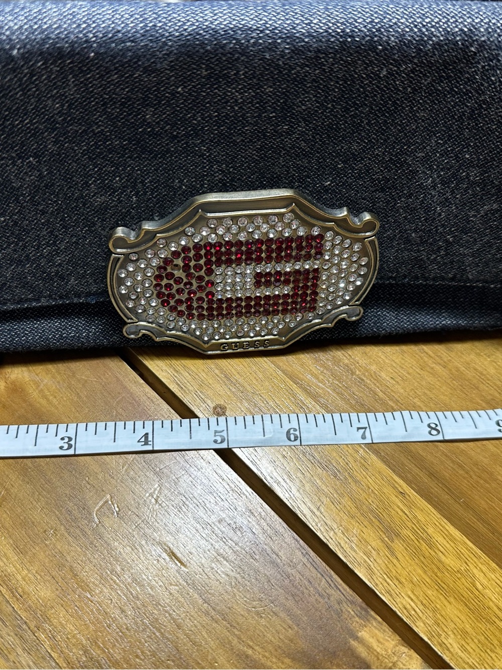 Guess Gold-Tone Logo Buckle with Red and Clear Crystals
